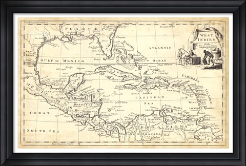 Framed Map of West Indies Print