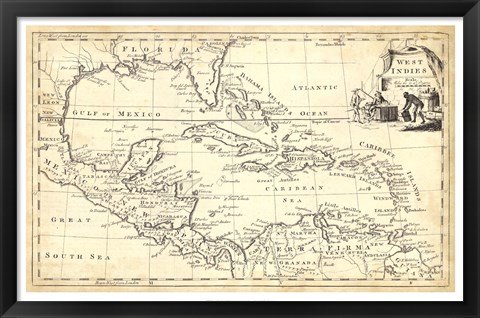 Framed Map of West Indies Print