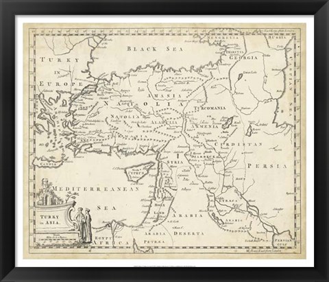 Framed Map of Turkey in Asia Print