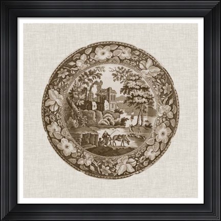 Framed Sepia Transferware I Print