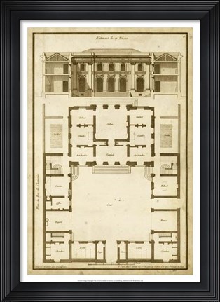 Framed Vintage Building &amp; Plan I Print