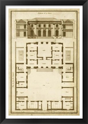 Framed Vintage Building &amp; Plan I Print