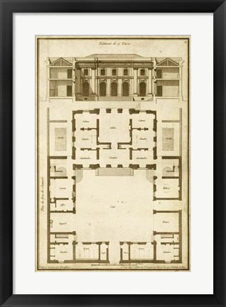 Framed Vintage Building &amp; Plan I Print