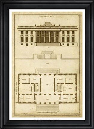 Framed Vintage Building &amp; Plan II Print