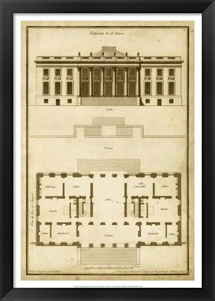 Framed Vintage Building &amp; Plan II Print