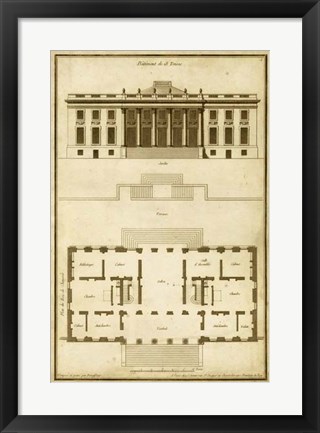 Framed Vintage Building &amp; Plan II Print