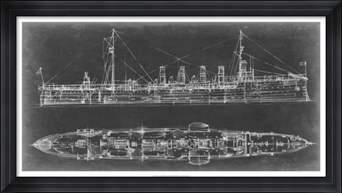 Framed Navy Cruiser Blueprint Print