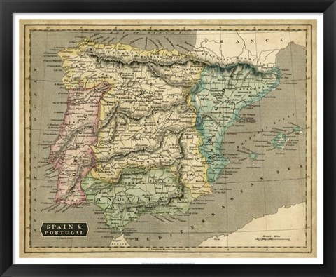 Framed Thomson&#39;s Map of Spain &amp; Portugal Print