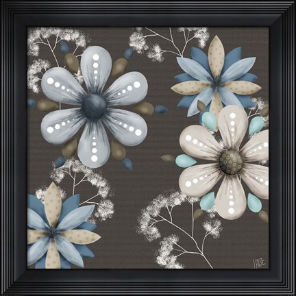 Framed Blue Floral on Sepia I Print