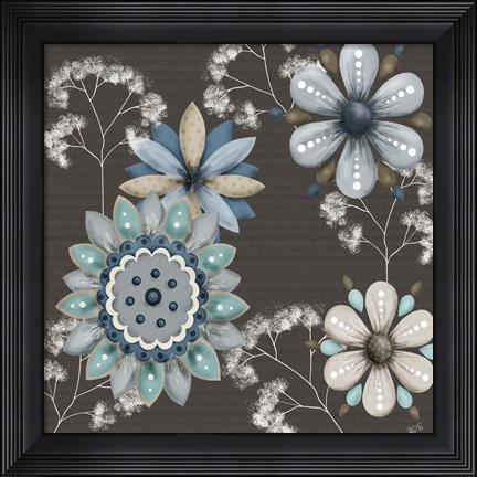 Framed Blue Floral on Sepia II Print