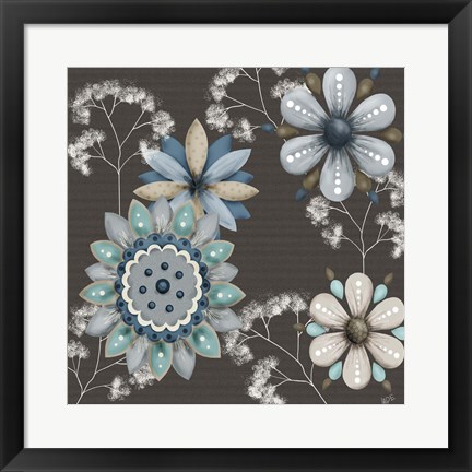 Framed Blue Floral on Sepia II Print