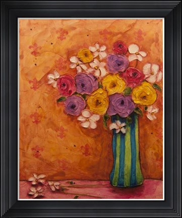 Framed Bouquet in Striped Vase Print