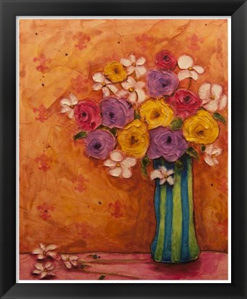 Framed Bouquet in Striped Vase Print