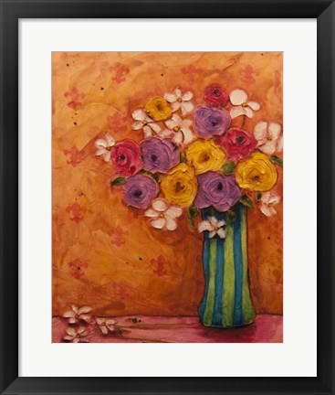 Framed Bouquet in Striped Vase Print