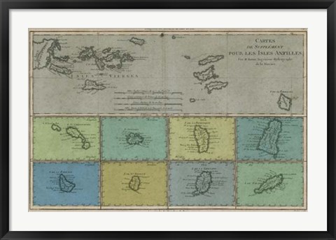 Framed Map of the Greater &amp; Lesser Antilles Print