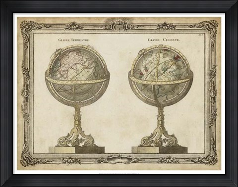Framed Terrestrial &amp; Celestial Globes Print