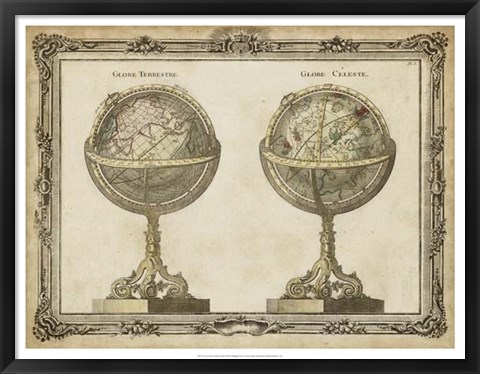 Framed Terrestrial &amp; Celestial Globes Print