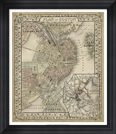 Framed Plan of Boston Print