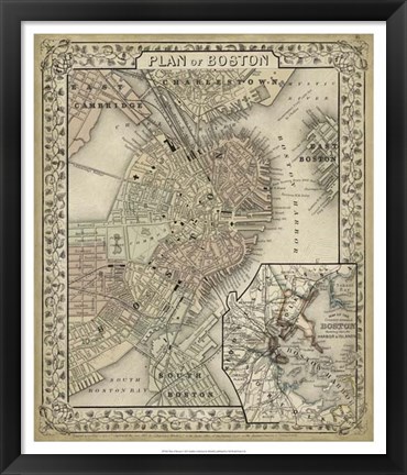 Framed Plan of Boston Print