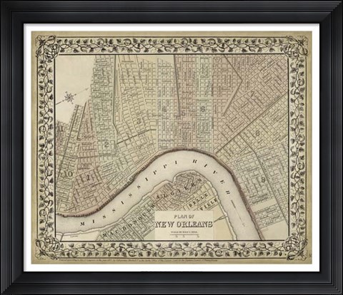 Framed Plan of New Orleans Print