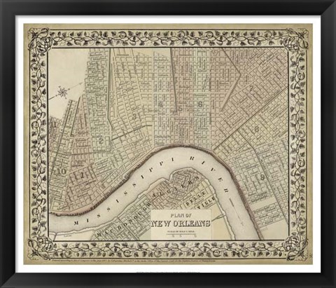 Framed Plan of New Orleans Print