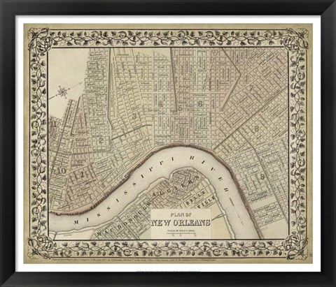 Framed Plan of New Orleans Print