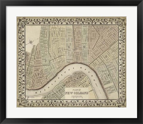 Framed Plan of New Orleans Print