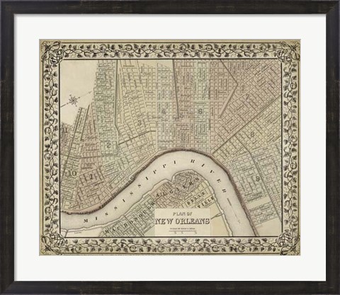 Framed Plan of New Orleans Print