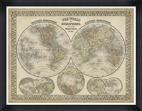 Framed World in Hemispheres Print