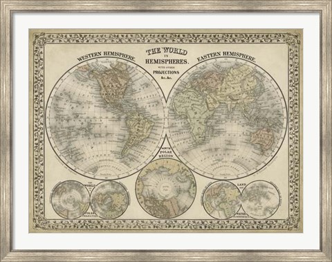Framed World in Hemispheres Print