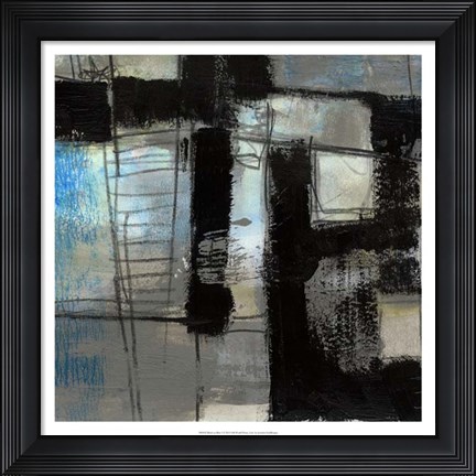 Framed Black on Blue I Print