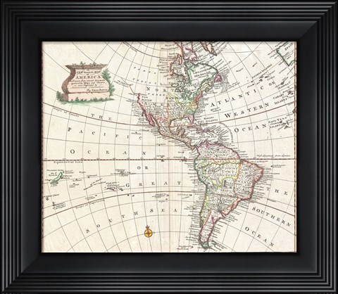 Framed 1747 Bowen Map of North America and South America Print