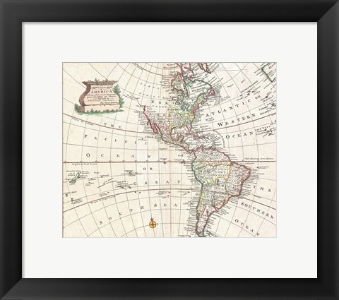 Framed 1747 Bowen Map of North America and South America Print