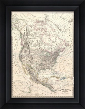 Framed 1857 Dufour Map of North America Print
