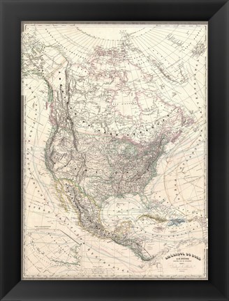 Framed 1857 Dufour Map of North America Print