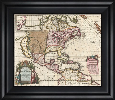 Framed 1698 Louis Hennepin Map of North America Print