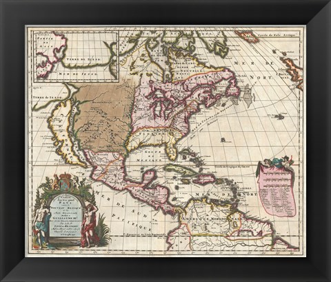 Framed 1698 Louis Hennepin Map of North America Print