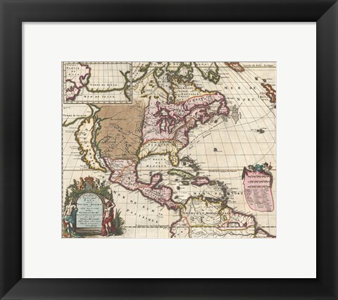 Framed 1698 Louis Hennepin Map of North America Print