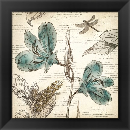 Framed Blooming Teal I Print