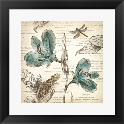 Framed Blooming Teal I Print