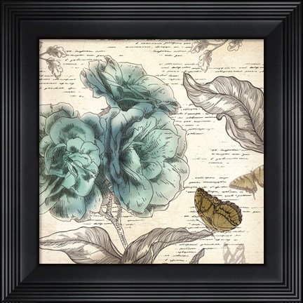 Framed Blooming Teal II Print