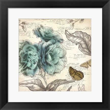 Framed Blooming Teal II Print