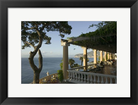 Framed Group of people sitting in a restaurant by the sea, Imperial Tramontano, Sorrento, Naples, Campania, Italy Print