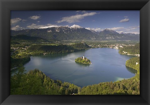 Framed High angle view of a lake, Lake Bled, Julian Alps, Bled, Gorenjska, Slovenia Print