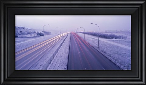 Framed Road running through a snow covered city, Reykjavik, Iceland Print