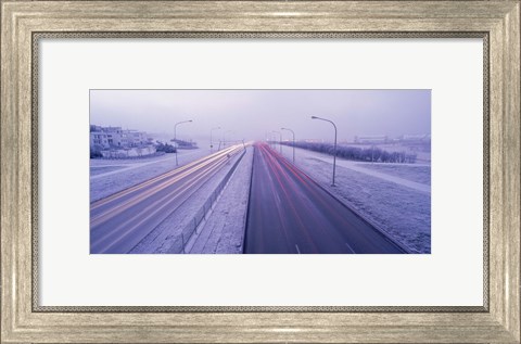 Framed Road running through a snow covered city, Reykjavik, Iceland Print