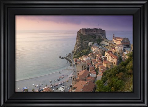 Framed High angle view of a town and a castle on a cliff, Castello Ruffo, Scilla, Calabria, Italy Print