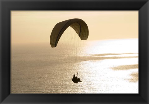 Framed Silhouette of a paraglider flying over an ocean, Pacific Ocean, San Diego, California, USA Print