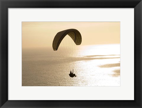 Framed Silhouette of a paraglider flying over an ocean, Pacific Ocean, San Diego, California, USA Print