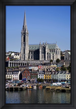 Framed Immigrant Embarkation Harbour, Terraced Houses and St Colman&#39;s Cathedral, Cobh, County Cork, Ireland (vertical) Print